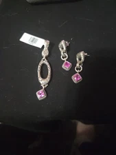 Sarda Artisan of Bali Sterling Silver DARK ROSE SAPPHIRE Enhancer And Earrings
