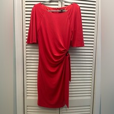 Tahari Size 14 Coral Dress with Side Draping