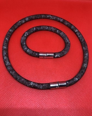 Swarovski Stardust Kristall Set Kette 40 cm. + Armband 20 cm. in anthrazit grau