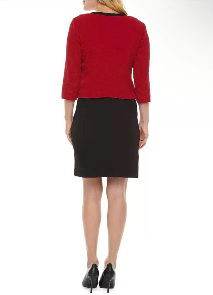NWOT! Studio 1 3/4 Sleeve Colorblock Jacket And Dress SET In Black/Red, Size 10 - Image 2 of 4
