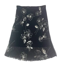 Vtg Y2K Sheer Floral Midi Skirt M Low Rise Cottagecore Grunge Indie Ethereal
