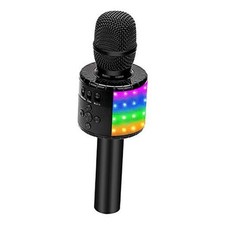 Wireless Bluetooth Karaoke Microphone with Controllable LED Lights, Black