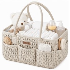 Baby Diaper Caddy Organizer, Braided Quilted Design with PU Handles