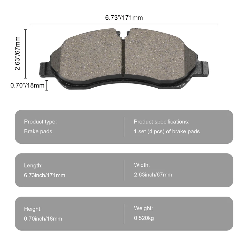 Pastilhas de freio dianteiras e traseiras de cerâmica para Ford Transit-150 Transit-250 Transit-350 - Imagem 4 de 4