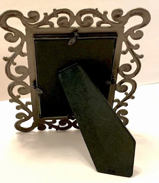 Marco de fotos Art Deco desplazamiento retro de colección esmalte amarillo plata metal imagen 4x6 Foto 2 de 4