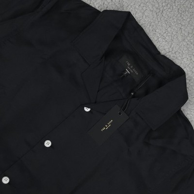 NEW Rag & Bone Camp Shirt Men's M Black Modal Resort Alan Shirt Old Money