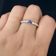 Pandora February Birthstone Purple Stone Beaded Band Ring Size 8.5