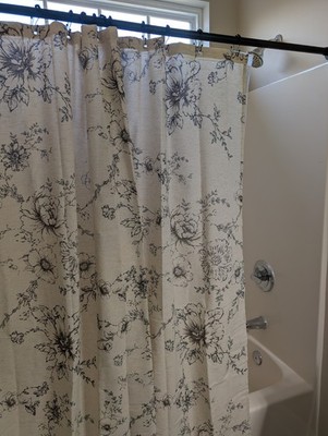 NEW 60 x 72 Boho Shower Curtain Black Taupe Base Linen Blend Stall Size