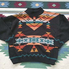 Vintage 80s Colorful Knit Sweater Aztec Southwest turquoise Sweater L
