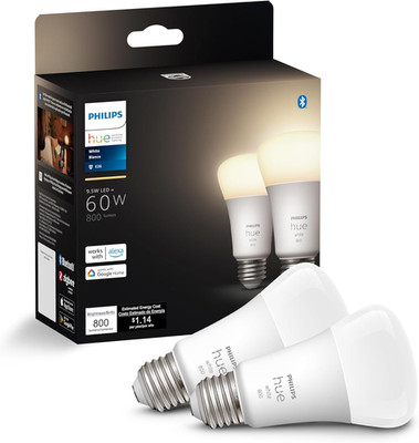 Philips Hue Smart LED A19 Bulb 2-Pack, Warm White Light 2700K, E26 Base, 9W, 810