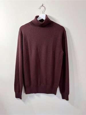 N.Peal London Organic Cashmere Turtleneck Sweater Men's S Burgundy Quiet Luxury