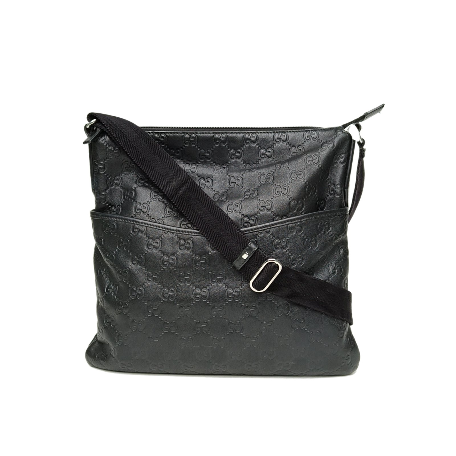 GUCCI Black Sliver Hardware Shoulder Bag Black Calfskin    P206639423