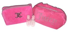 Juicy Couture Travel Bags 4pc Pink Cosmetic Toiletries Makeup 2 Bottles Velour