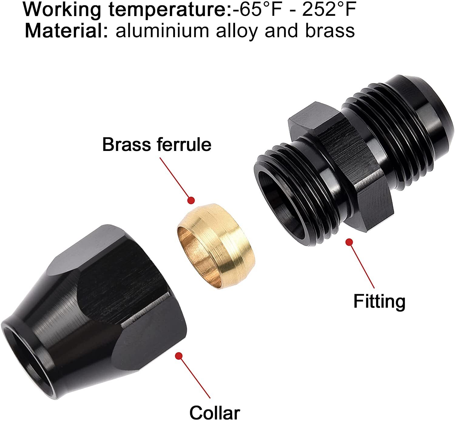 6AN AN6 Male To 3/8" Tube Hardline Fuel Line Adapter Fitting Tubing