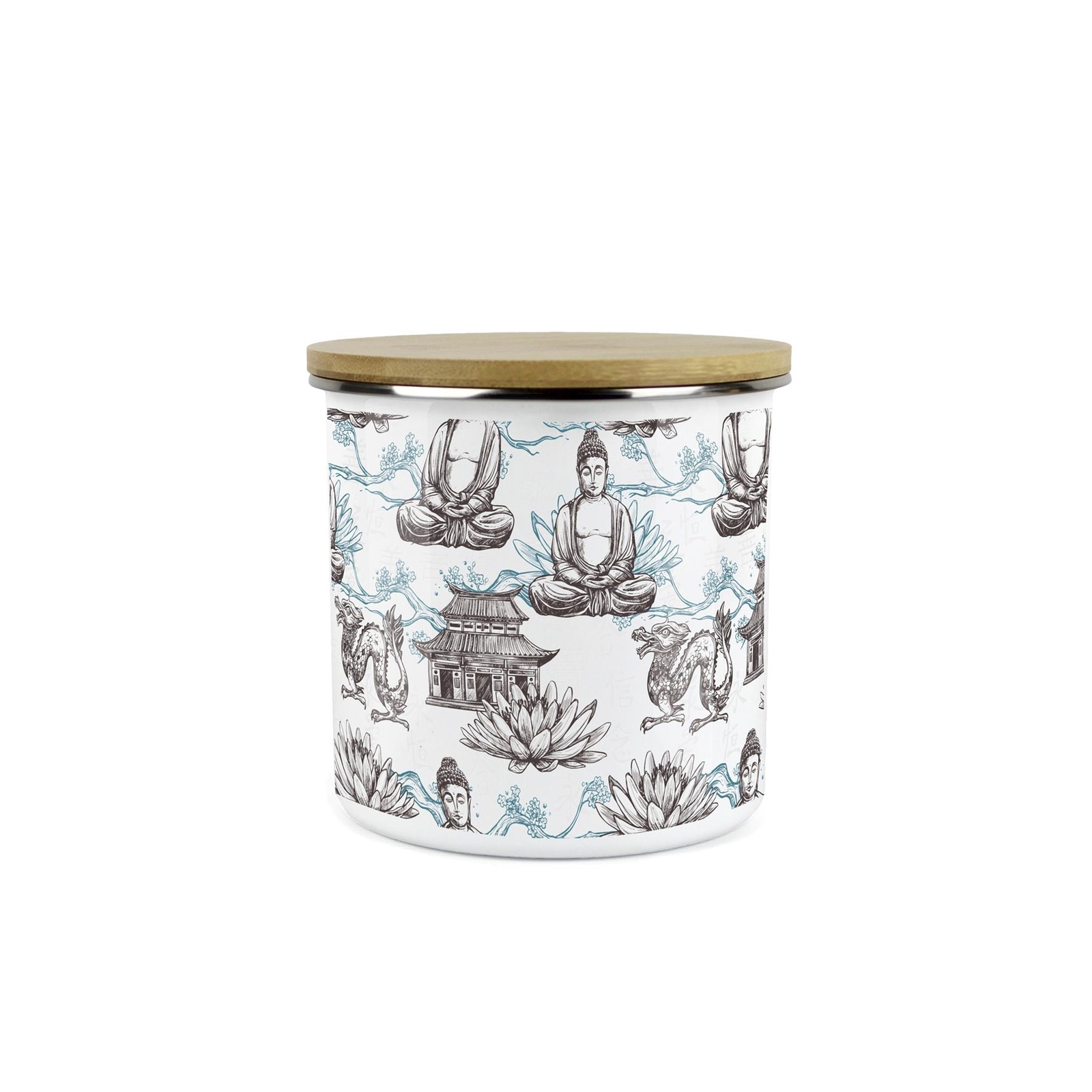 Kitchen Storage Canister - Asian Scenes Blue Enamel Container Gift