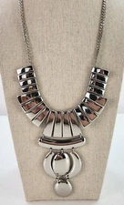 Silver-Tone Geometric Charm Pendant Statement Necklace 21 in Lobster Clasp