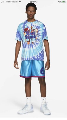 Nike X LeBron James Space Jam Shirt DH3823-100 BLUE Tie Dye LOONEY