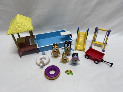 Bluey POOL TIME Playset & PLAYGROUND W/ 4 Family Figures