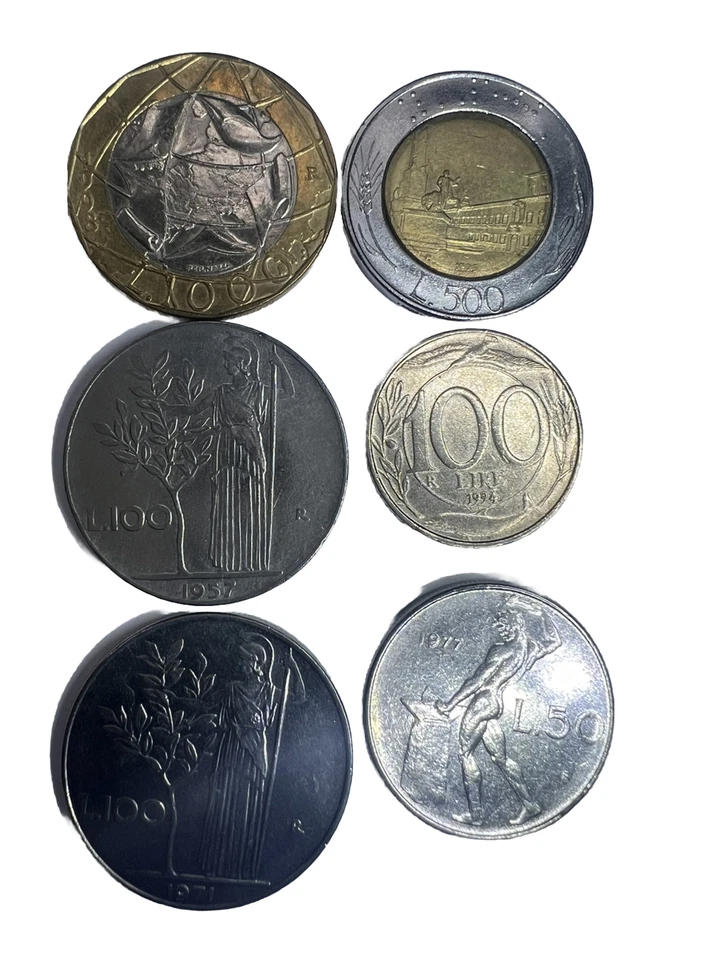 ITALIA LIRES 6 MONEDAS $1.000-$500-$100-$50 De 1957 A 1998 MS Coleccionables Foto 2 de 4