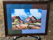 MAYA Original 1970s ABSTRACT MODERN WATERCOLOR DESERT LANDSCAPE IMPRESSIONIST