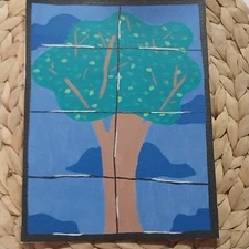 6X8 Acrylic Painting On Watercolor Paper Nature Title Green Tree Window A1