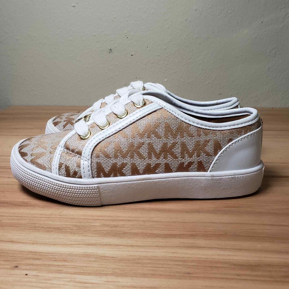 Michael Kors Kid's 11 MK Monogram Chunky Sneaker Beige Brown White Preppy  Shoe