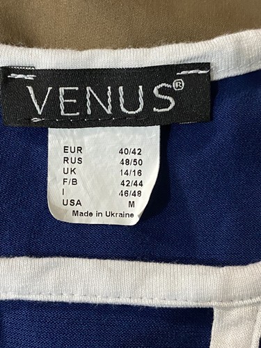 Venus Women’s Blue Casual Dress/W White Accents Keyhole Neck Sleeveless Sz Med - Picture 5 of 11