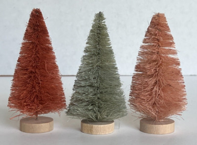 Creative Co-Op Set 3 Bottle Brush Trees w/Wood Base Rust Green Blush Coral 4''H