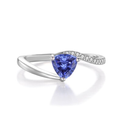 Damen Sterling 925 Silber Tansanit Solitär und natürlicher Diamant Trauring 