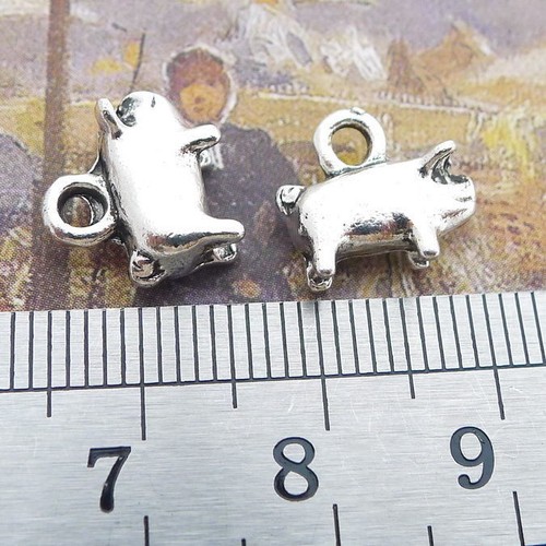 10 piezas Dijes Lindo Grasa Cerdo Animal Tibetano Cuentas de Plata Hágalo usted mismo Colgante Joyería 10x9 mm - Imagen 2 de 2