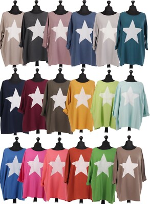 Neu italienisches Damen Frauen Lagenlook Baggy Oversize Stern Top Kleid Übergröße