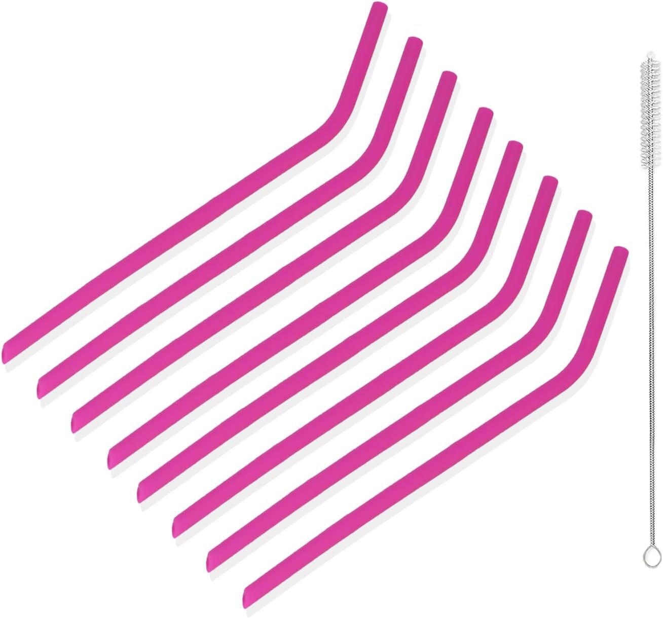 Reusable Silicone Drinking Straws, 10” Long With Curved 10 Inch, 8P Rose
