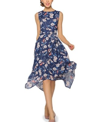 Evia Blue & White Floral Sleeveless Handkerchief Dress Size-18 | eBay