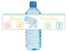100 Baby Boy Elephant Birthday Baby Shower Water Bottle Labels Gender Reveal