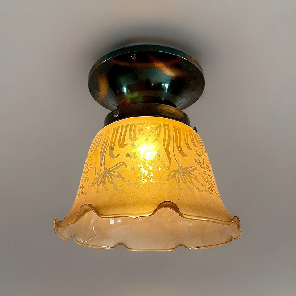 古董 20 世纪 20 年代 30 年代铜闪光日本吸顶灯灯灯具新维多利亚风格 — 第 3/4 张图片