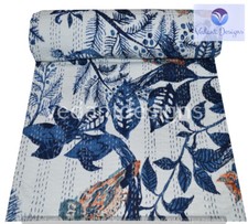 Indian Vintage Quilt Kantha Tree Bedspread Cotton Blanket Ralli Gudari