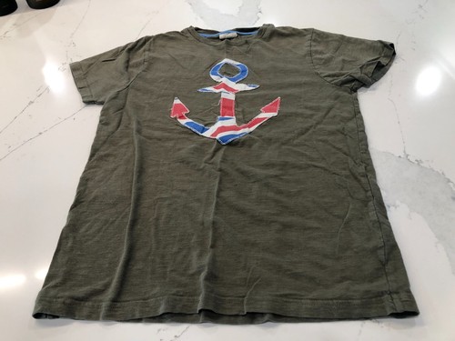 Mini Boden Boys 11-12Y Boys Army Green Short Sleeve T-Shirt Appliqued Anchor