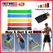 RESISTANCE BANDS SET LOOP Exercise Yoga 5pc Elastic Fitness Gym Workout Training