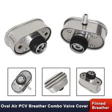 Finned Oval Polished Aluminum Valve Cover Air Breather PCV Valve Combo Nostalgia