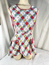 Vtg Full Cotton Floral Bib Apron Tie Back 25" long Grandma Cottagecore Free Ship