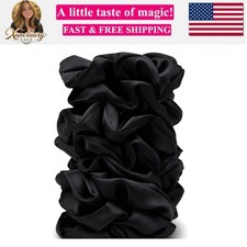 Satin Scrunchies for Women 8PCS Black Silk Hair Ties No Crease, Frizz-Fre...