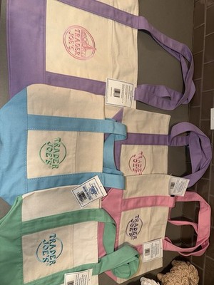 Trader Joe's Canvas Reusable Foldable Multicolor Shopping Bags Set