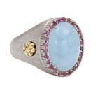 Natural Aquamarine Ring Sterling Silver & 18k Gold and Pink Tourmaline — photo 1