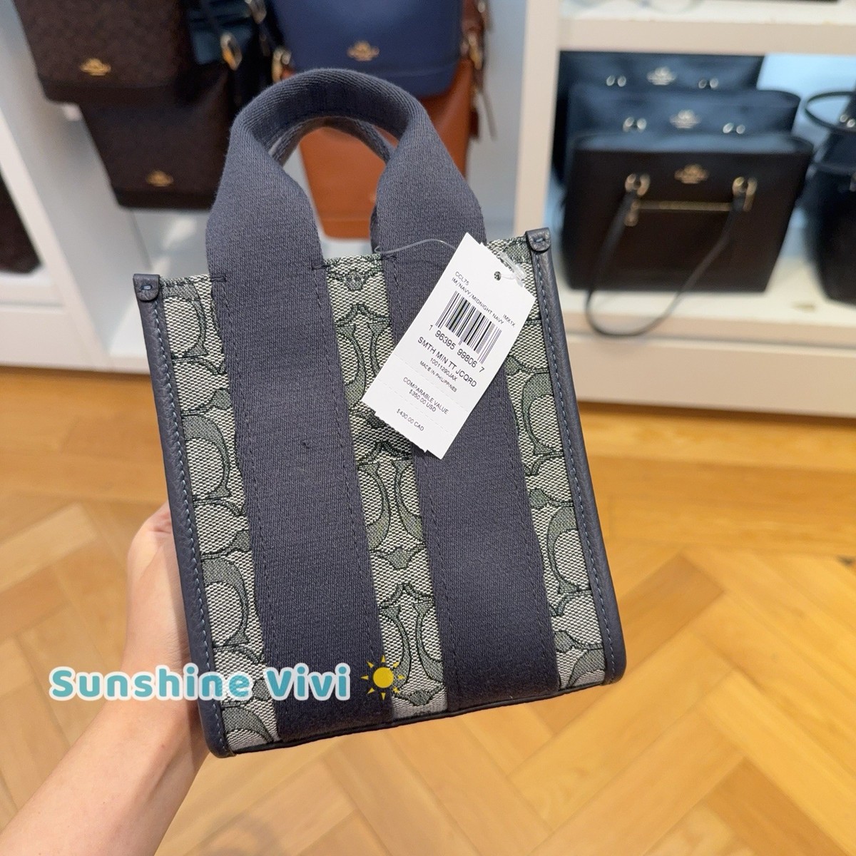 Coach ボディバッグ グレー/ネイビー NWT Coach Smith Mini Tote Bag Signature Jacquard CCL75 Gold/Navy