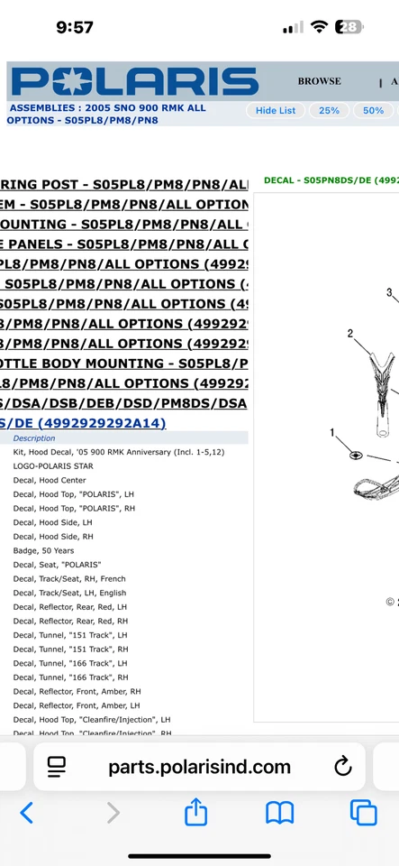 2005 RMK 900 50th Anniversary left side panel decal part number 7172317 - Image 2 of 4