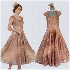 Bnwt ispirato rose gold sequin showstopper fit and flare calf length dress 10