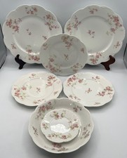 ATQ - Theodore Haviland Limoges Pink Rose Scalloped Plates Bowls Schleiger 42E