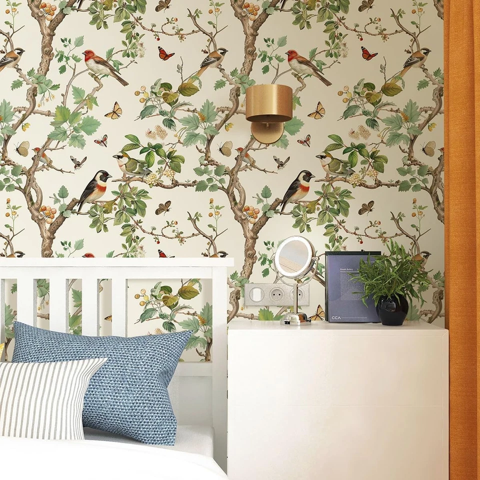 Papel pintado vintage floral pelar y pegar pájaros 16,9 x 118,1", pájaros Foto 4 de 4