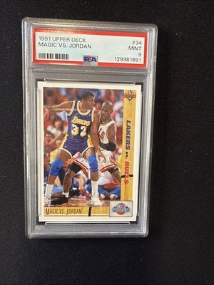 1991 Upper Deck Classic Confrontation #34 Magic Johnson vs Michael Jordan PSA 9