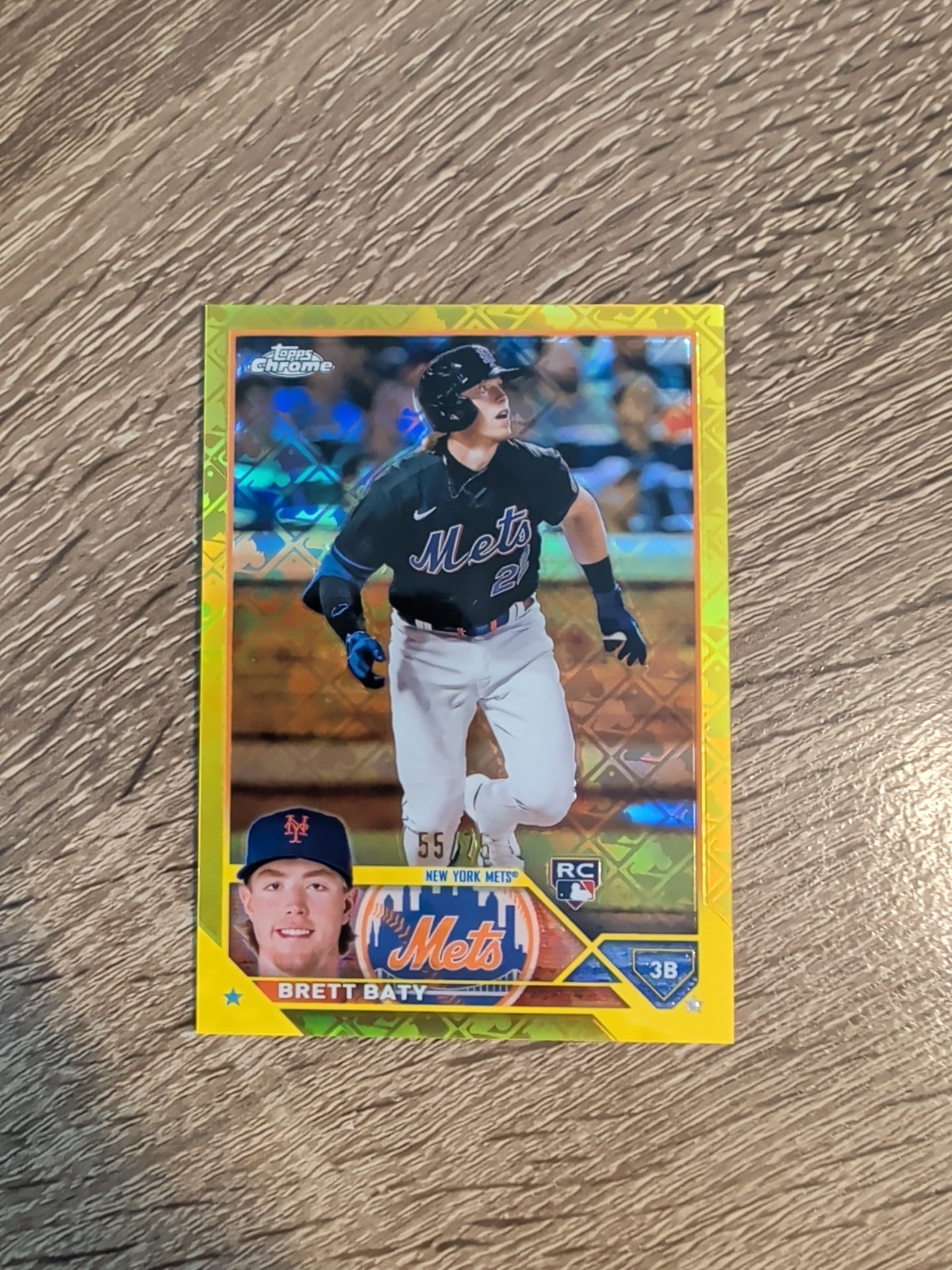 2023 Topps Chrome BRETT BATY 55/75 Yellow Logofractor Rookie RC #204 Mets